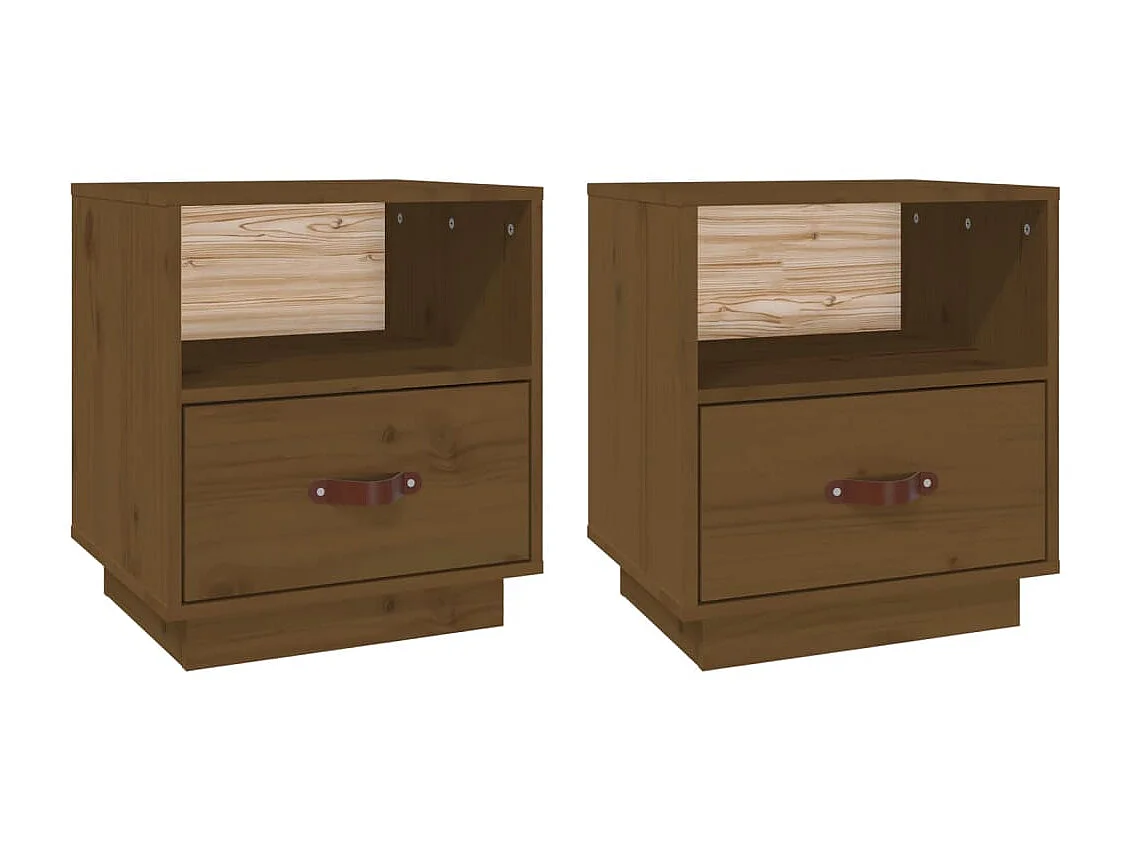 Lote de 2 Mesitas de noche madera de pino marrón miel 40x34x45 cm ES93761