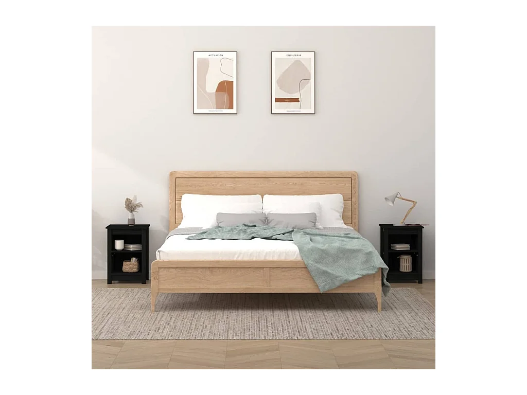 Lot de 2 Tables de chevet Noir 40x35x55 cm Bois de pin solide GHR92006