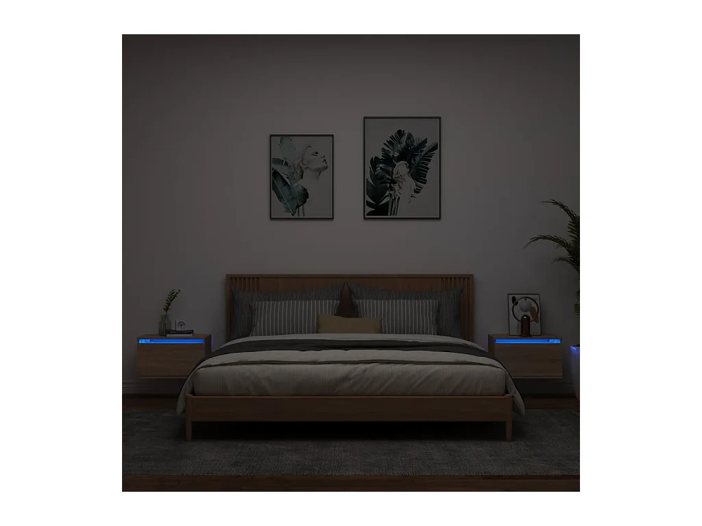 Lot de 2 Tables de chevet murales avec lumières LED chêne sonoma GHR27526