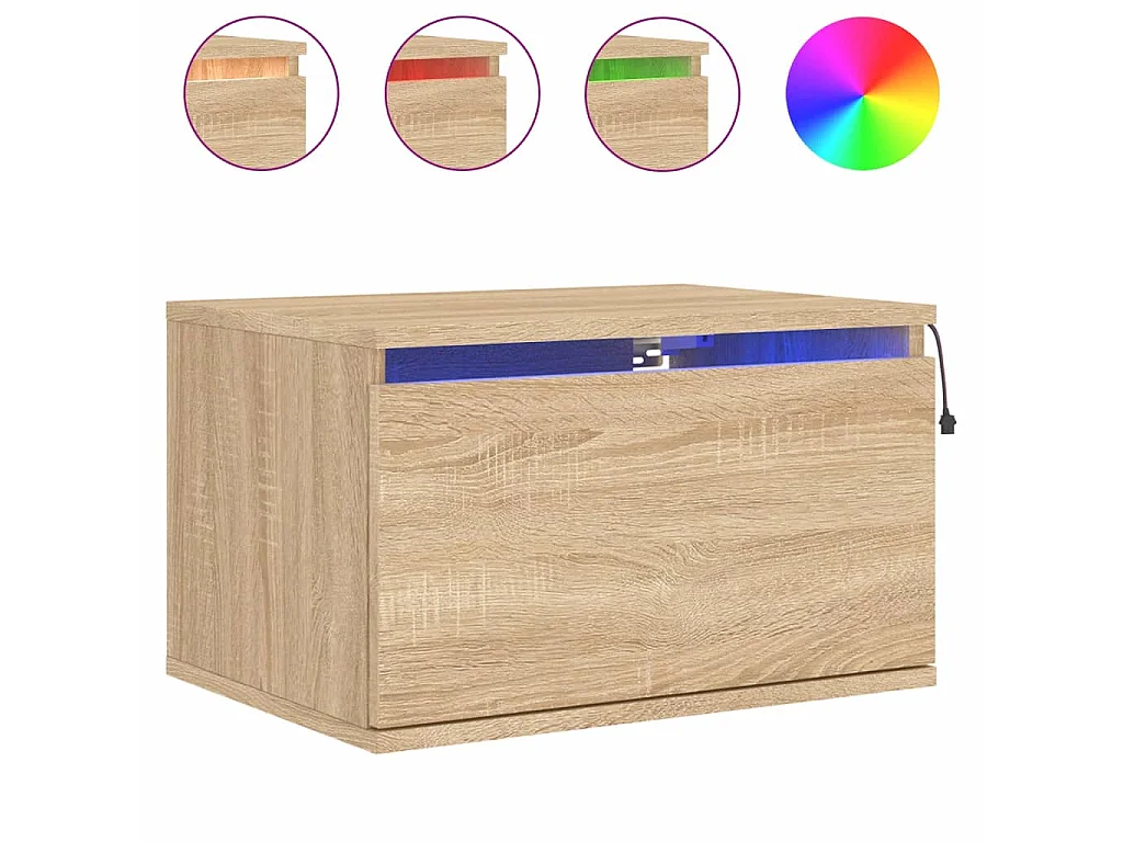 Lot de 2 Tables de chevet murales avec lumières LED chêne sonoma GHR27526