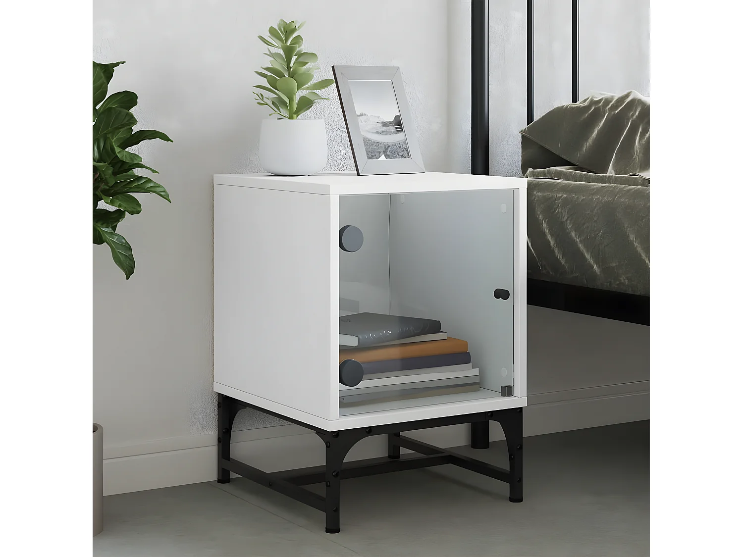 Nachtkastje met glazen deur 35x37x50 cm wit NL29337