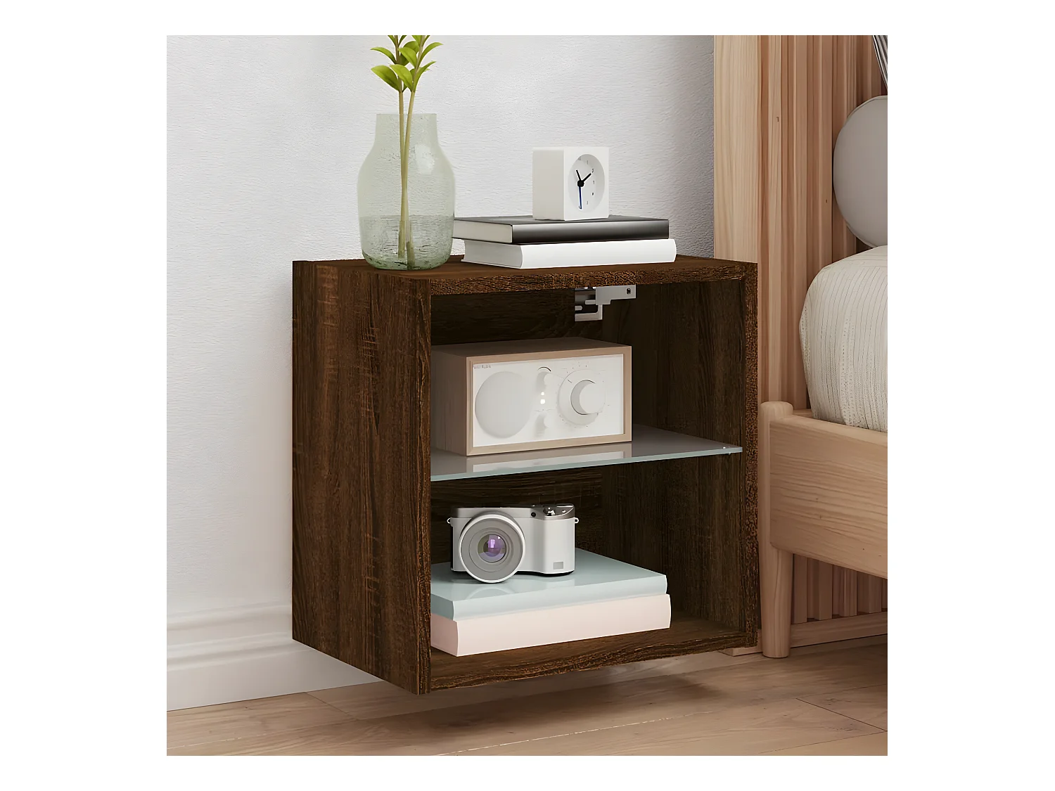 Table de chevet murale avec lumières LED chêne marron GHR90966