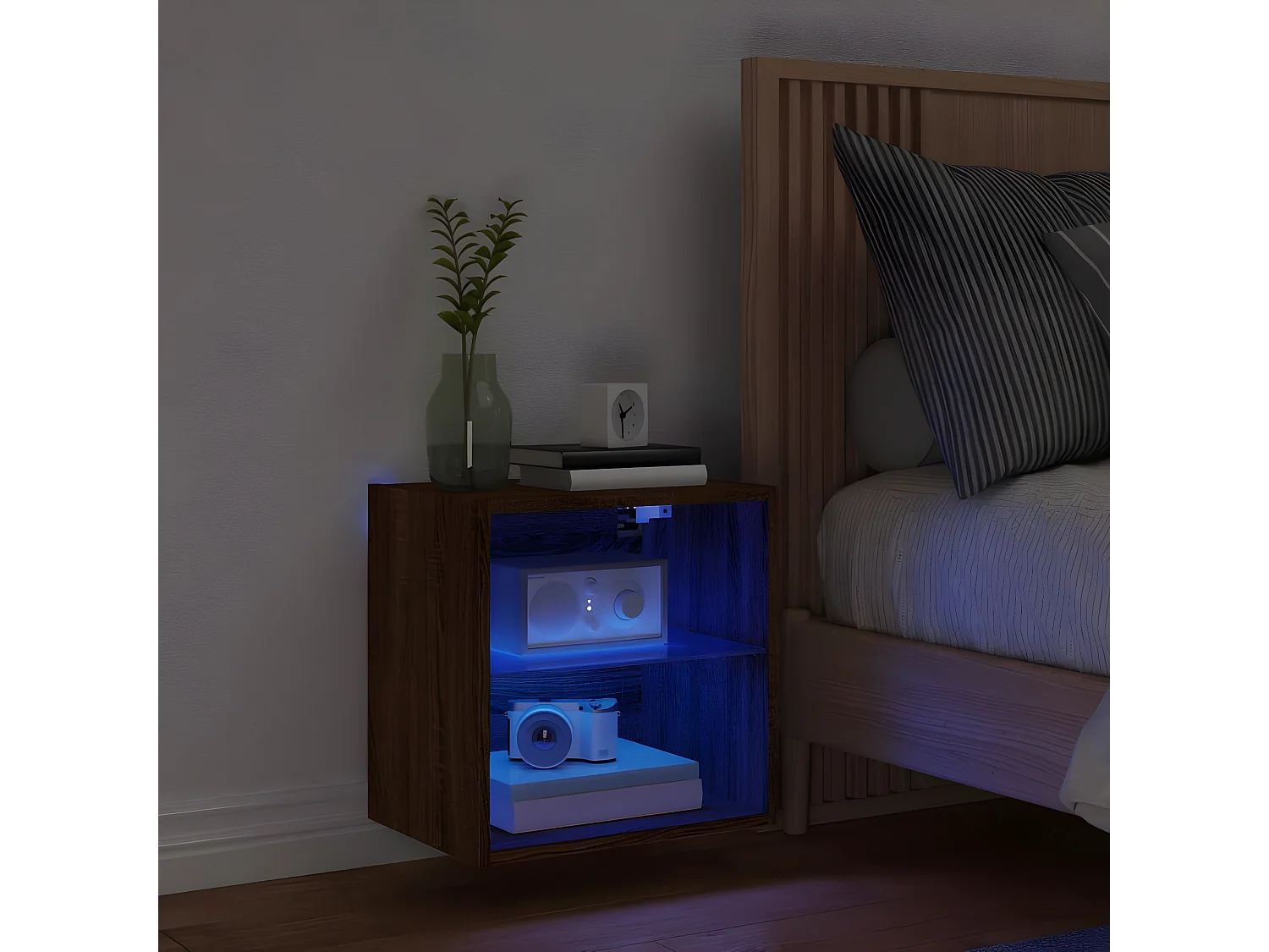 Nachtkastje met LED's wandgemonteerd bruin eikenkleur NL45497