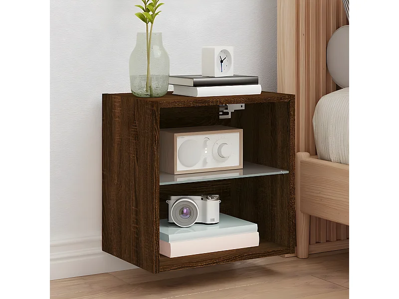 Table de chevet murale avec lumières LED chêne marron GHR90966