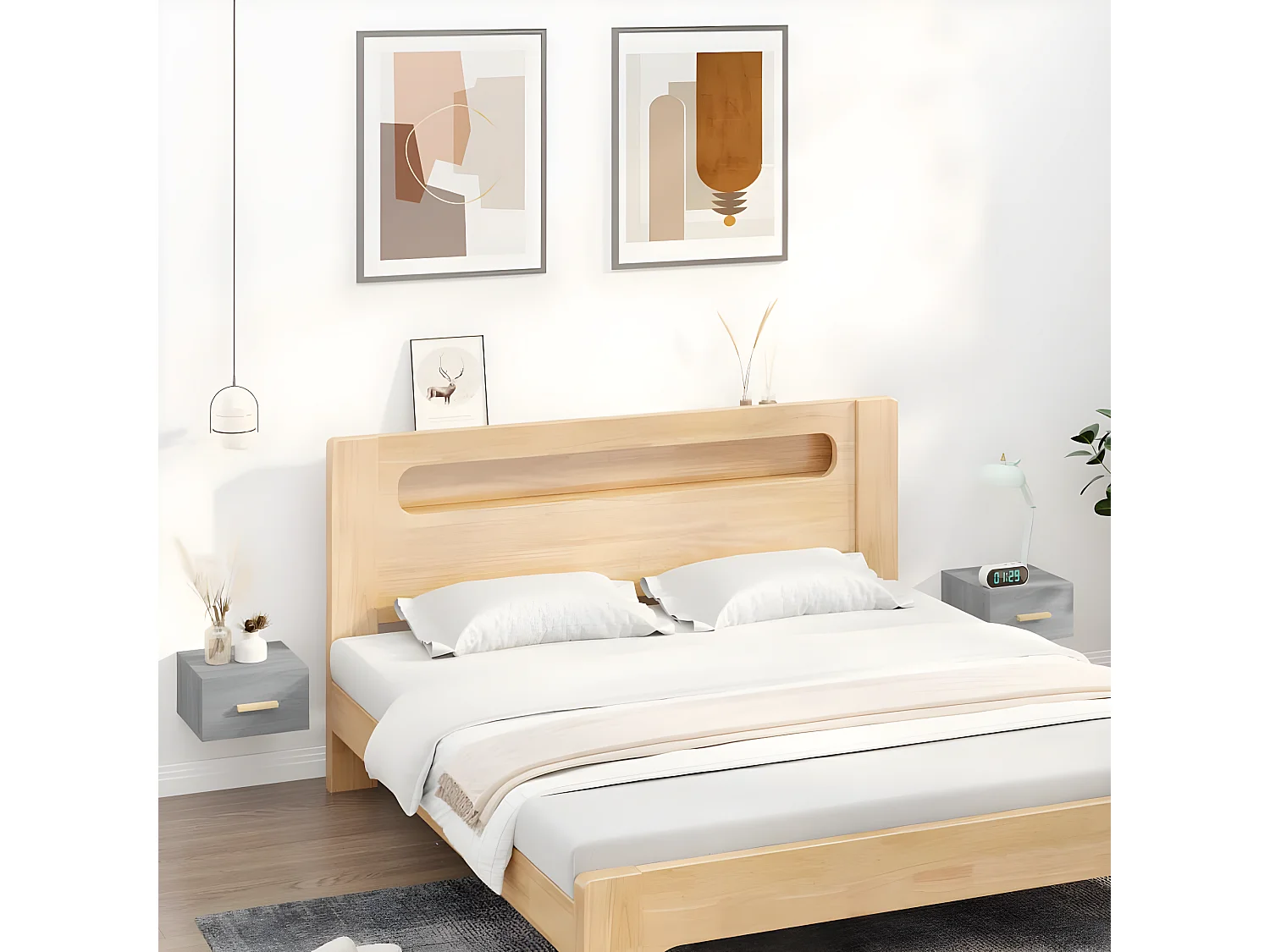 Lot de 2 Tables de chevet murales sonoma gris 35x35x20 cm GHR13604