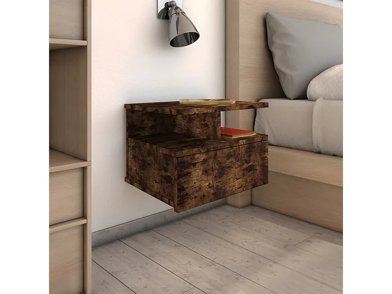 Lote de 2 Mesitas de noche flotante madera roble ahumado 40x31x27 cm ES41834