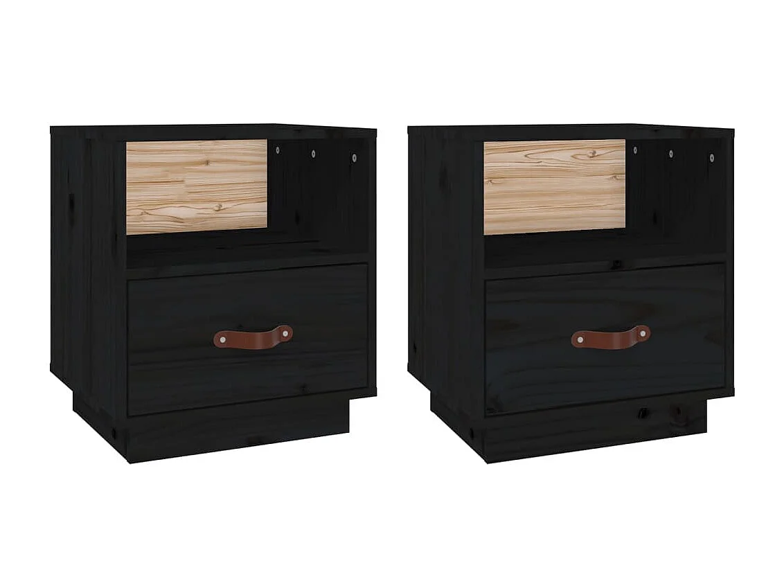 Lot de 2 Tables de chevet Noir 40x34x45 cm Bois de pin massif GHR28766