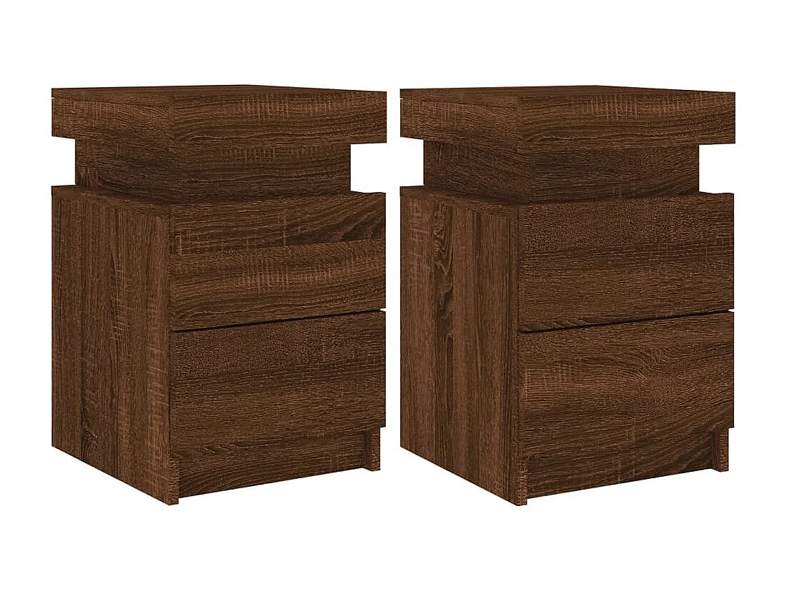 Lote de 2 Mesitas de noche con luces LED roble marrón 35x39x55 cm ES38000