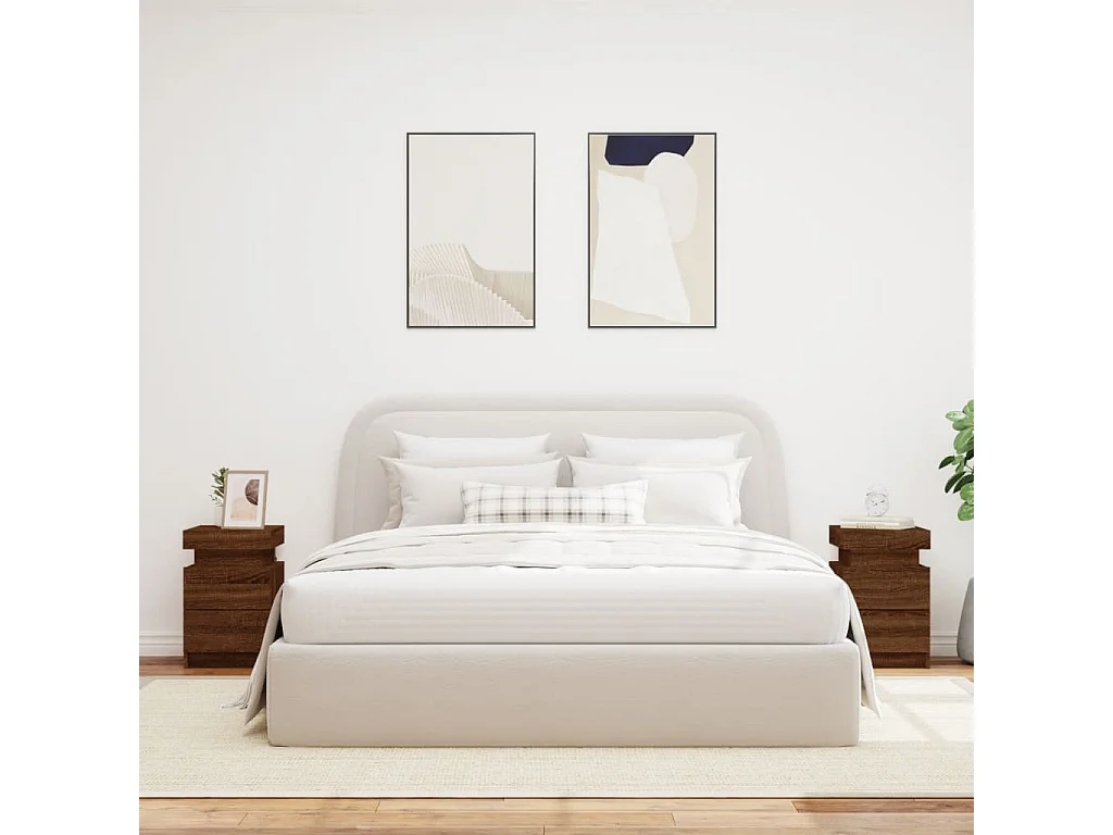 Lote de 2 Mesitas de noche con luces LED roble marrón 35x39x55 cm ES38000