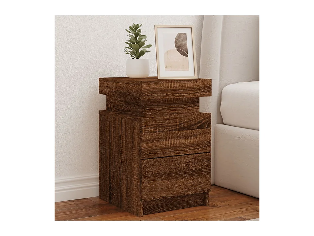 Lot de 2 Tables de chevet et lumières LED chêne marron 35x39x55 cm GHR39971