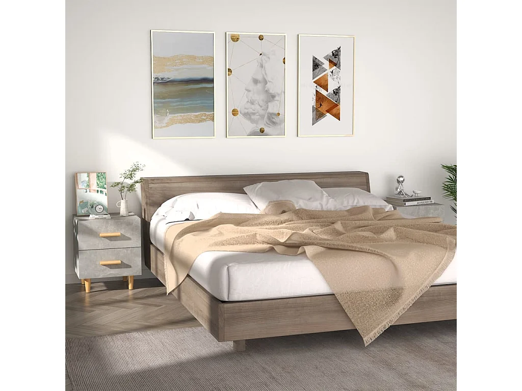 Lot de 2 Tables de chevet Gris béton 40x35x47,5 cm GHR87379