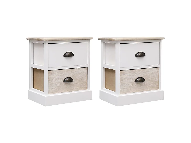 Lote de 2 Mesitas de noche madera Paulownia blanco natural 38x28x45cm ES41099