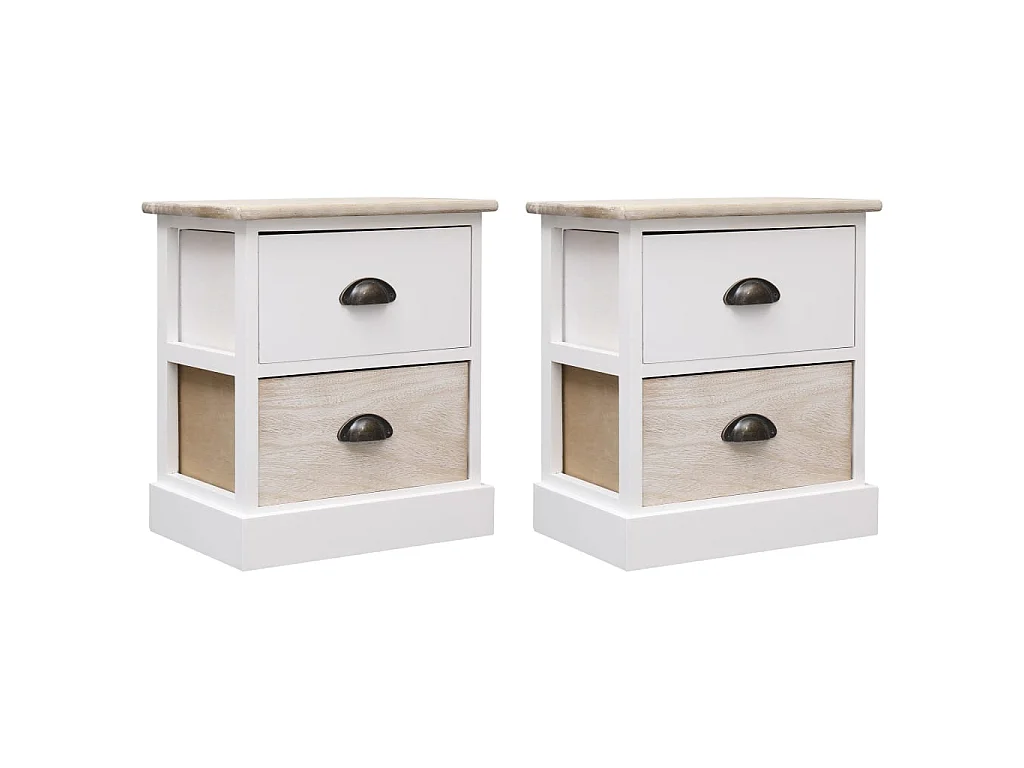 Lote de 2 Mesitas de noche madera Paulownia blanco natural 38x28x45cm ES41099