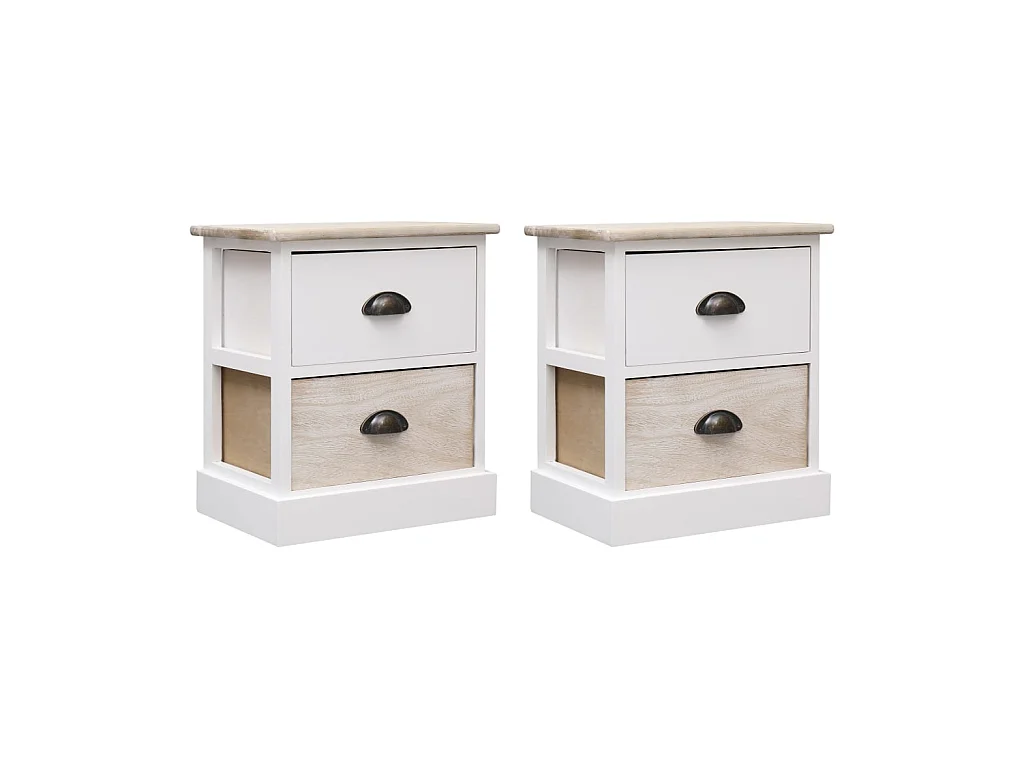 Lot de 2 Tables de chevet Blanc et naturel 38x28x45 cm Paulownia GHR79706