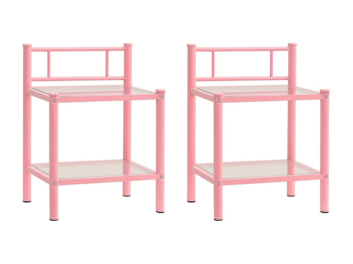Lot de 2 Tables de chevet Rose et transparent Métal et verre GHR85166