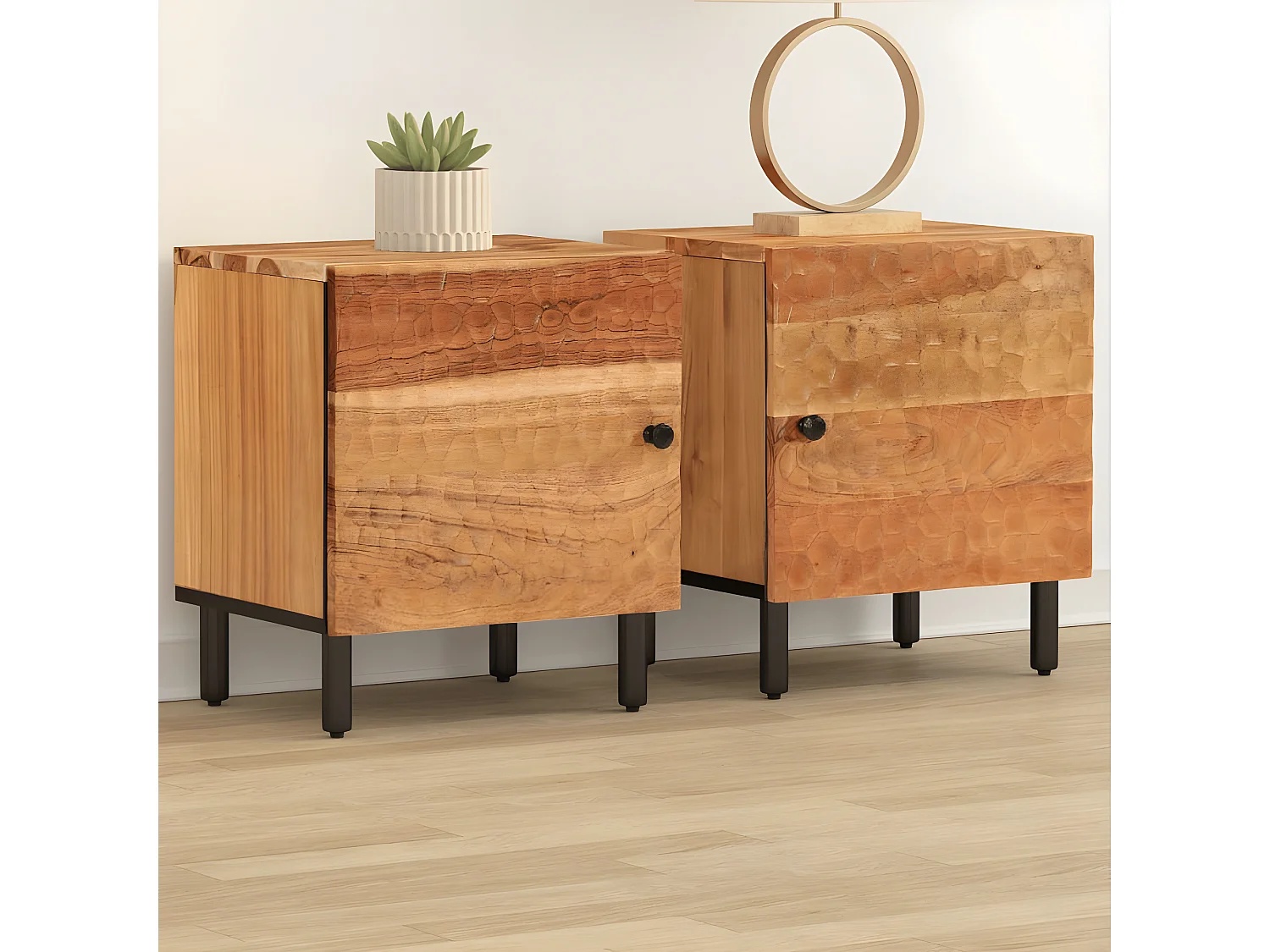 Lot de 2 Tables de chevet 40x33x46 cm Bois d'acacia massif GHR16810
