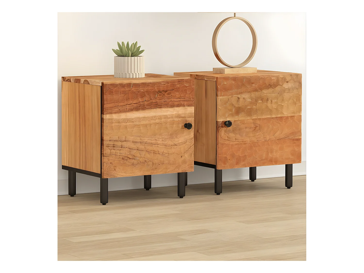 Lot de 2 Tables de chevet 40x33x46 cm Bois d'acacia massif GHR16810