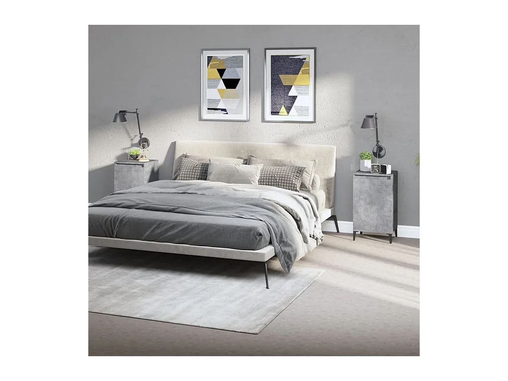 Lot de 2 Tables de chevet gris béton 40x35x70 cm bois d'ingénierie GHR79578