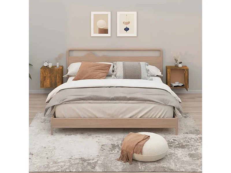 Lot de 2 Tables de chevet murales Chêne fumé 50x30x47 cm GHR43485