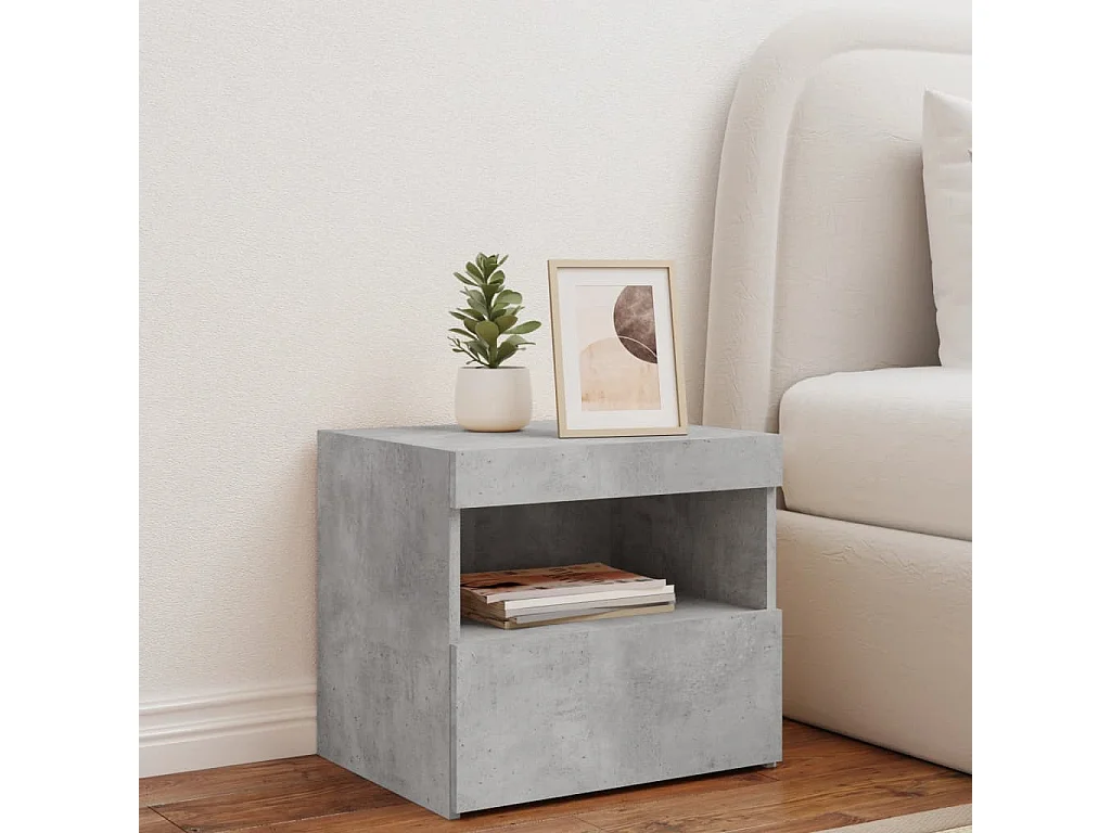 Table de chevet avec lumières LED gris béton 50x40x45 cm GHR26942