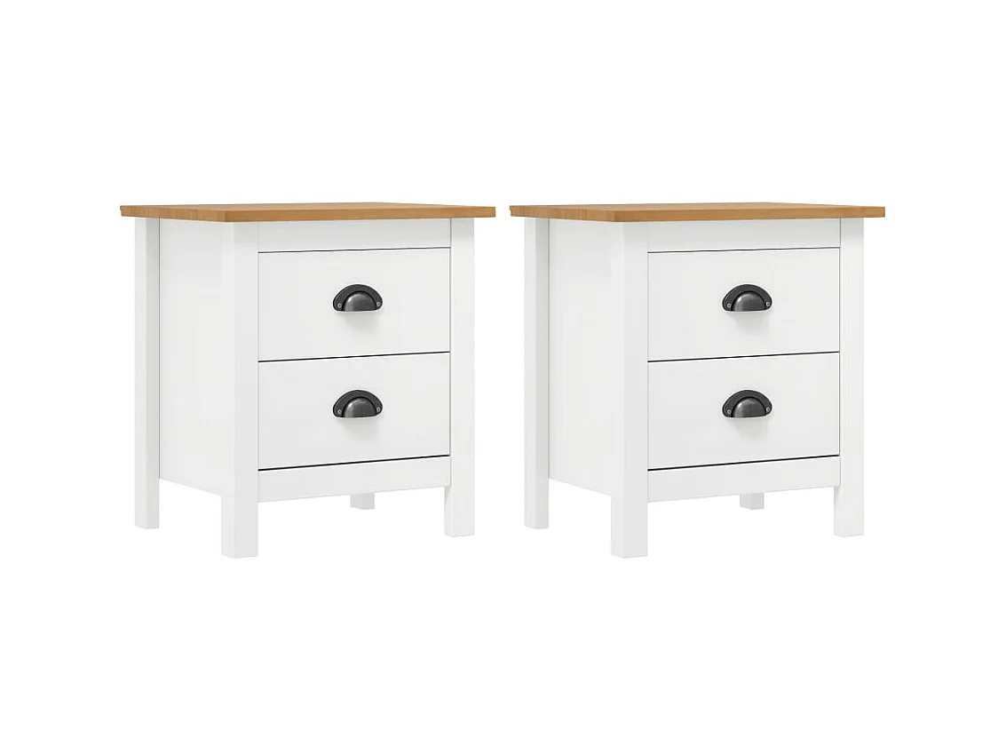 Lot de 2 Tables de chevet Hill Blanc 46x35x49,5 cm Bois pin solide GHR63213