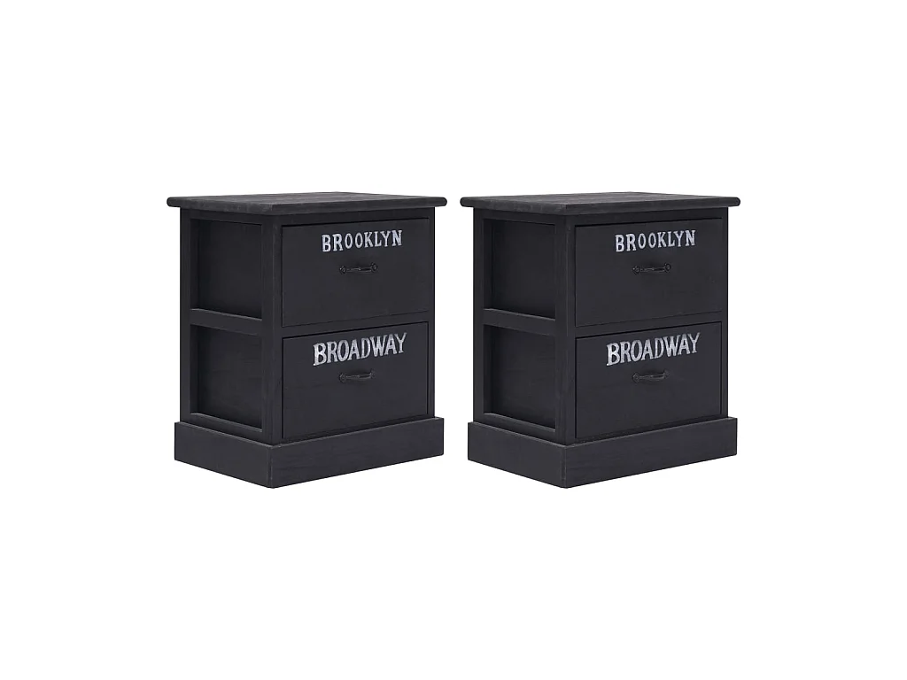 Lot de 2 Tables de chevet Noir 38x28x45 cm Bois de Paulownia GHR44413