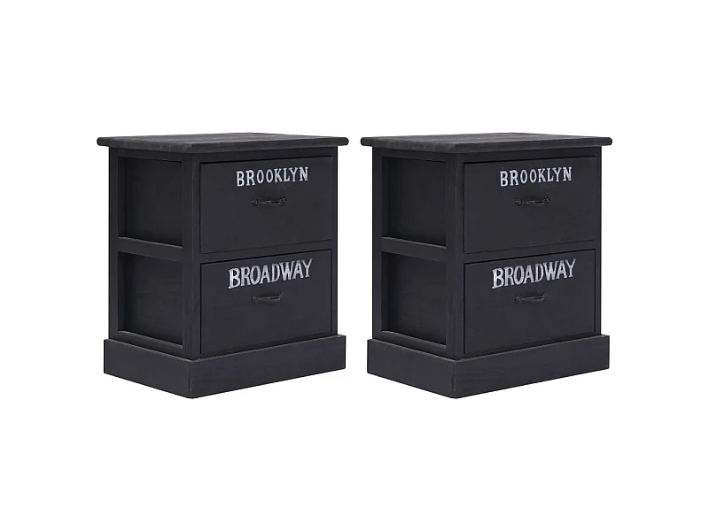 Lot de 2 Tables de chevet Noir 38x28x45 cm Bois de Paulownia GHR44413