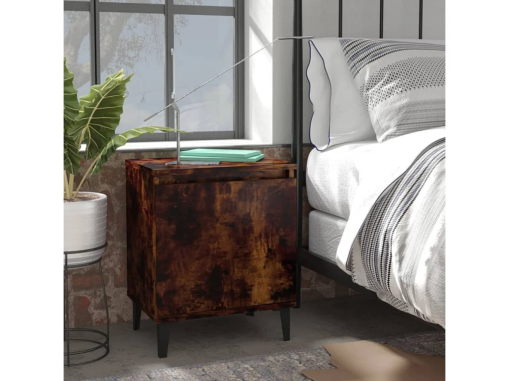 Lot de 2 Tables de chevet avec pieds en métal Chêne fumé 40x30x50cm GHR79036