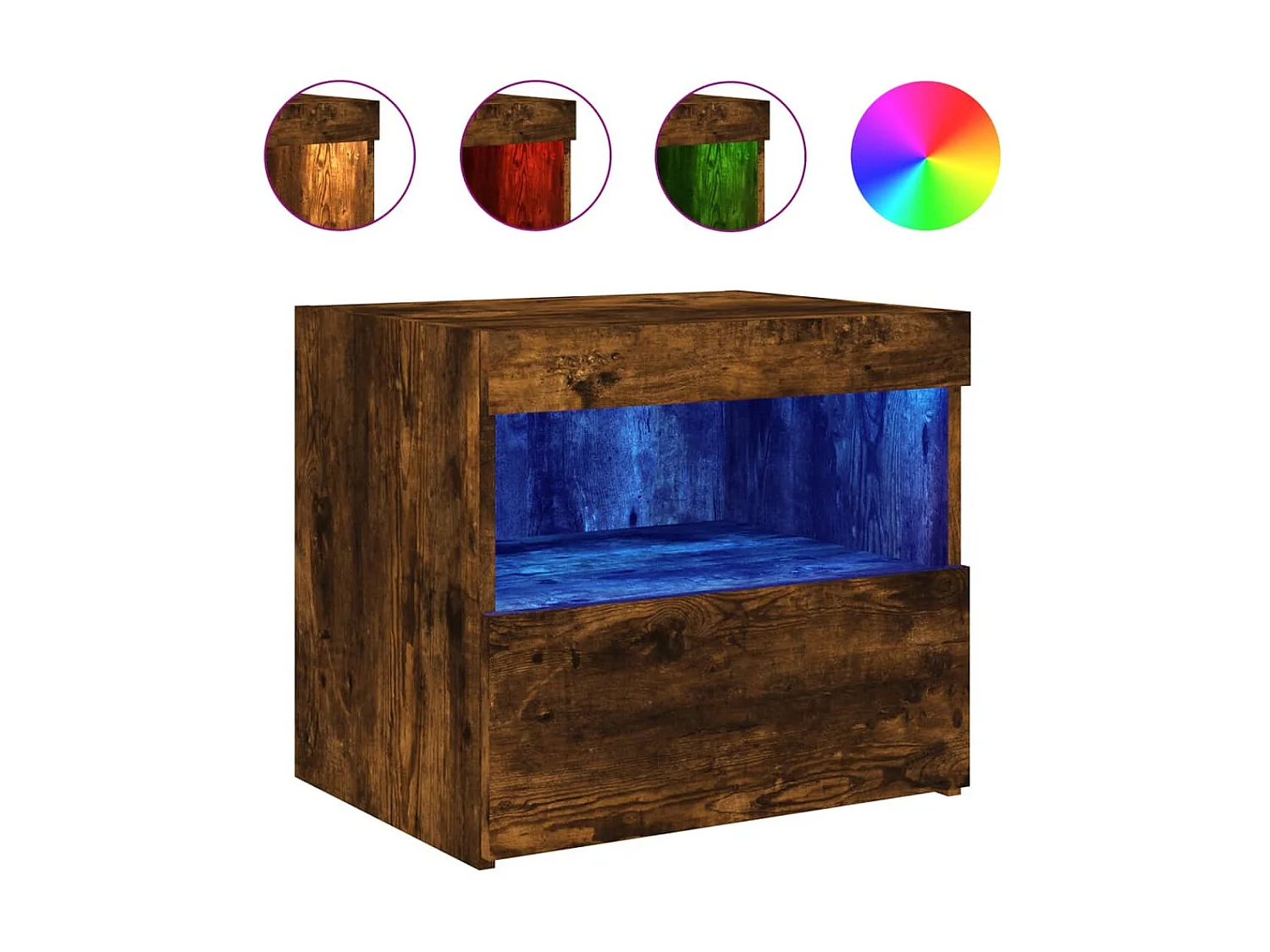 Mesita de noche con luces LED roble ahumado 50x40x45 cm ES95695