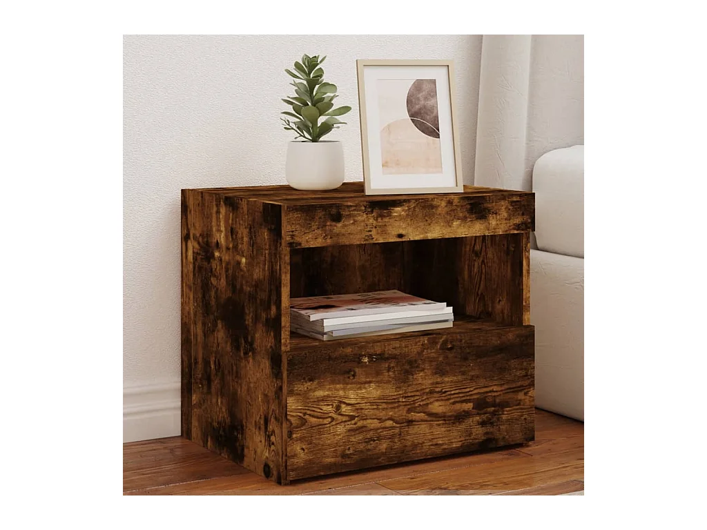 Table de chevet avec lumières LED chêne fumé 50x40x45 cm GHR40234
