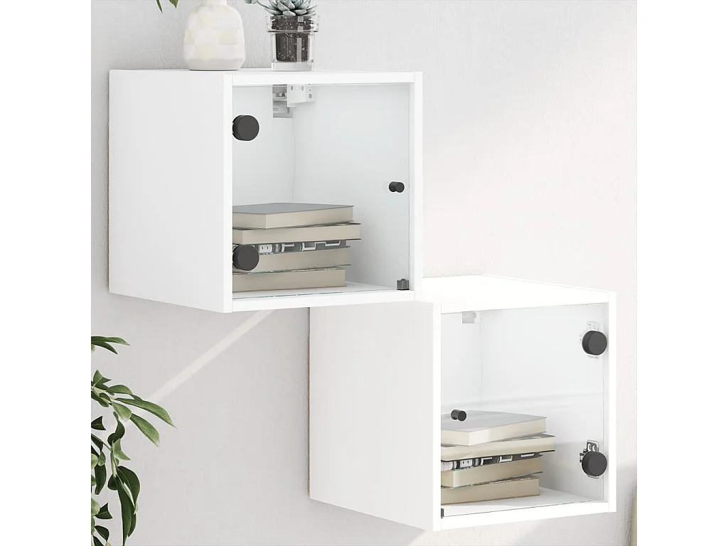 Lote de 2 Mesitas de noche con puertas de vidrio blanco 35x37x35 cm ES90331