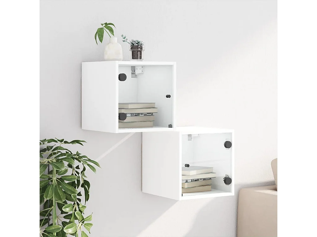 Lote de 2 Mesitas de noche con puertas de vidrio blanco 35x37x35 cm ES90331