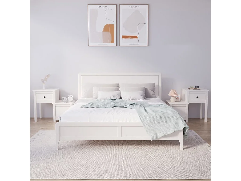 Lote de 2 Mesitas de noche madera de pino blanco 79,5x38x65,5 cm ES56680