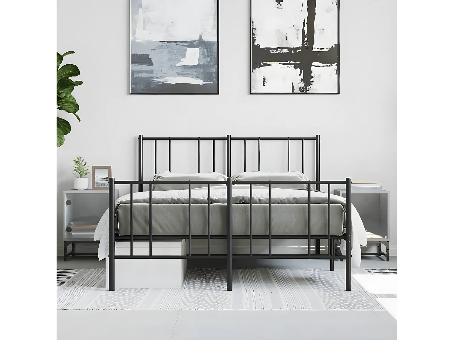 Lot de 2 Tables de chevet et portes vitrées gris béton 35x37x50 cm GHR10689