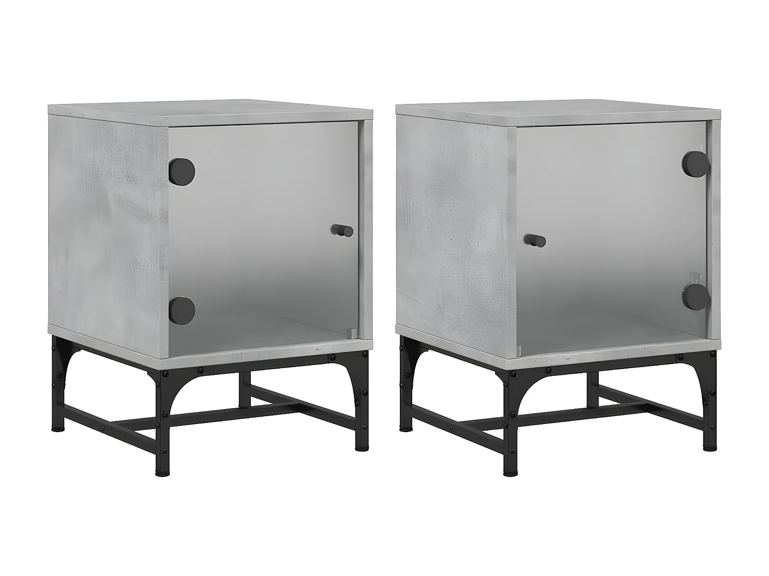 Lot de 2 Tables de chevet et portes vitrées gris béton 35x37x50 cm GHR10689