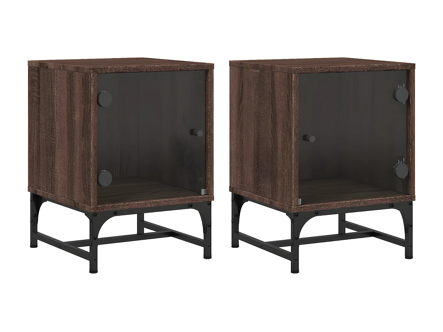 Lot de 2 Tables de chevet et portes vitrées chêne marron 35x37x50cm GHR88781