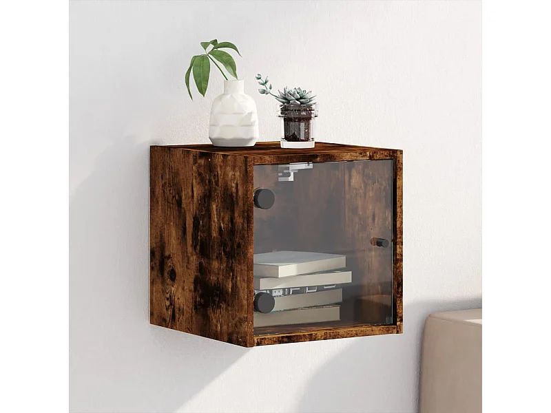 Mesa de cabeceira c/ porta de vidro 35x37x35 cm carvalho fumado PT35292