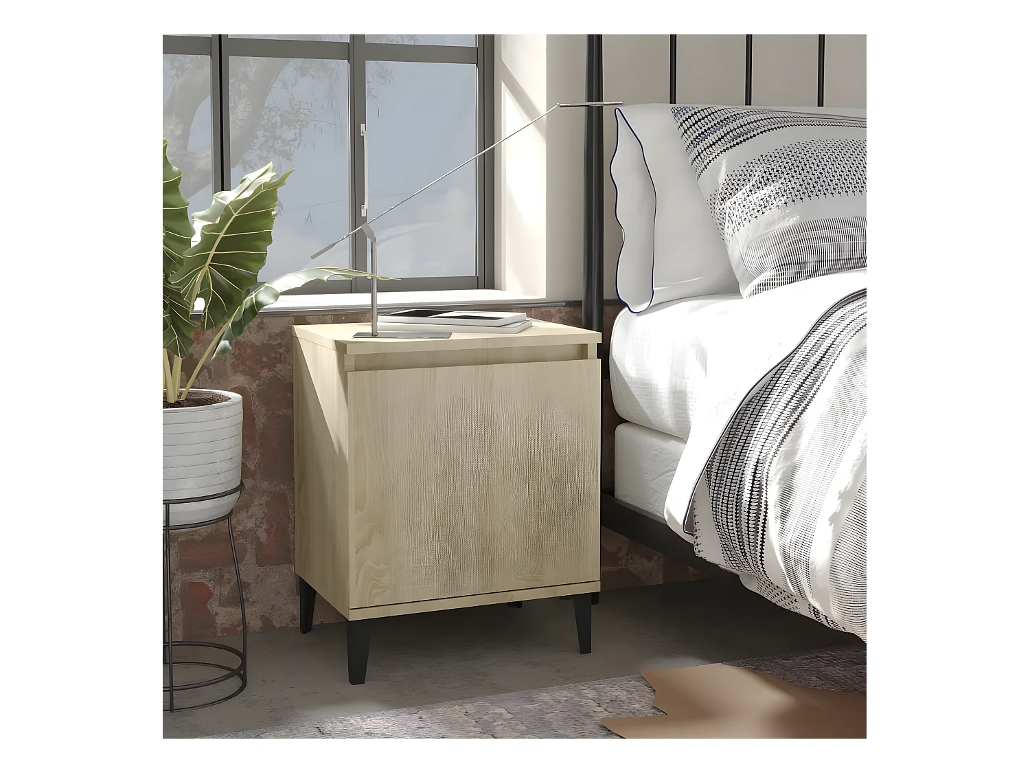 Lot de 2 Tables de chevet pieds en métal Chêne sonoma 40x30x50 cm GHR53847