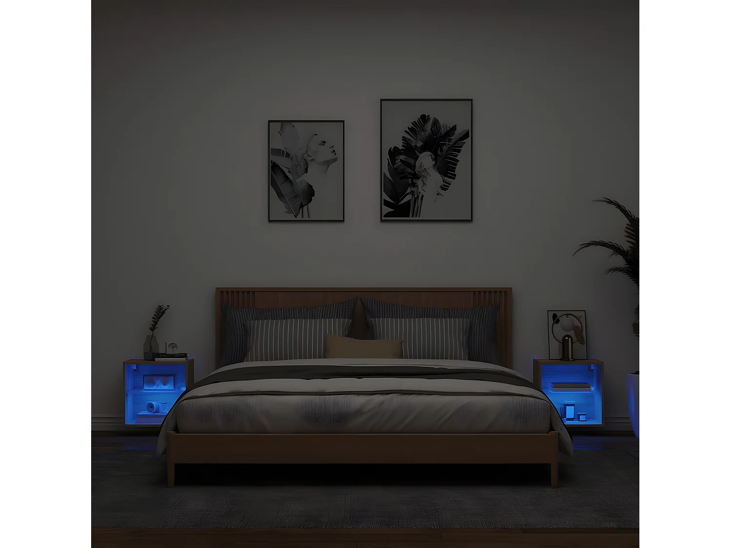 Lote de 2 Mesitas de noche de pared con luces LED roble Sonoma ES36303