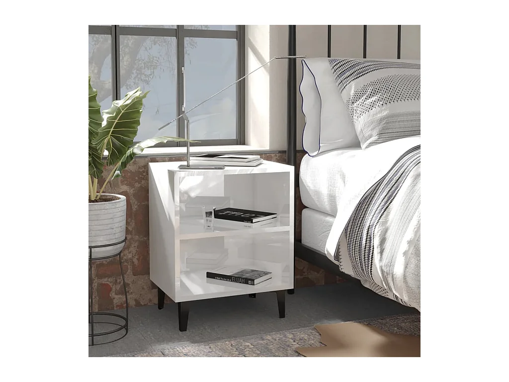 Lot de 2 Tables de chevet pieds en métal blanc brillant 40x30x50cm GHR26333