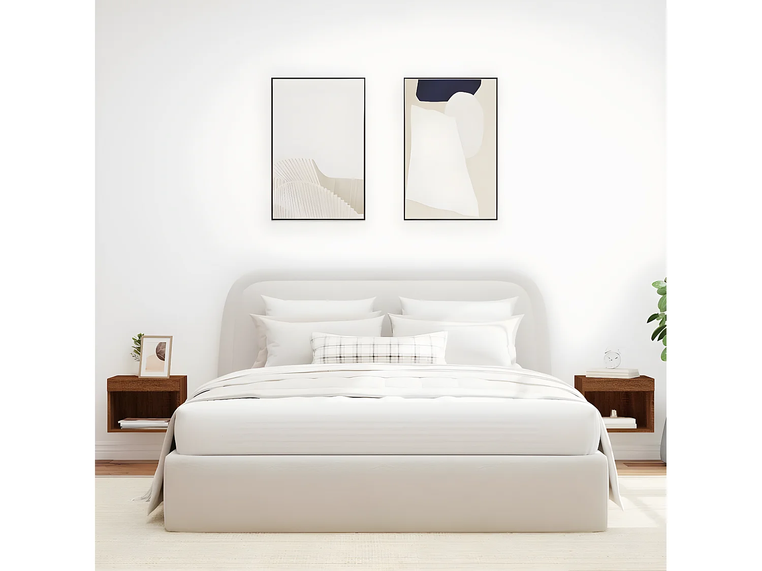 Lote de 2 Mesitas de noche de pared con luces LED roble marrón ES29267