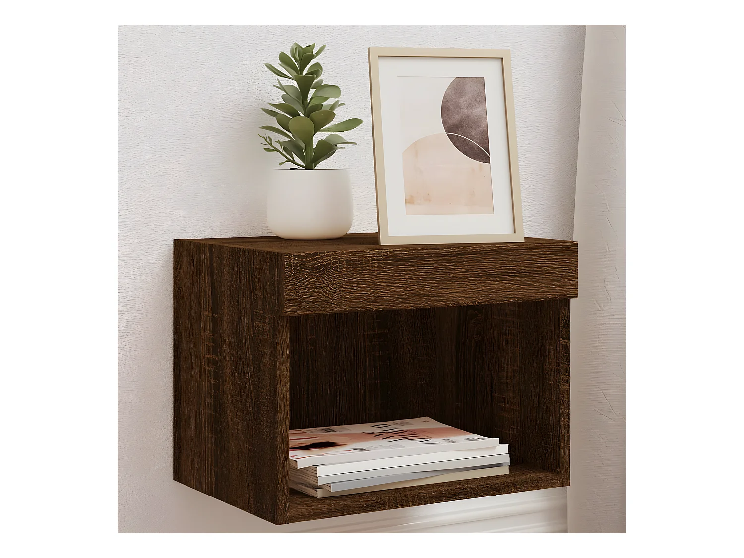 Lot de 2 Tables de chevet murales avec lumières LED chêne marron GHR56104