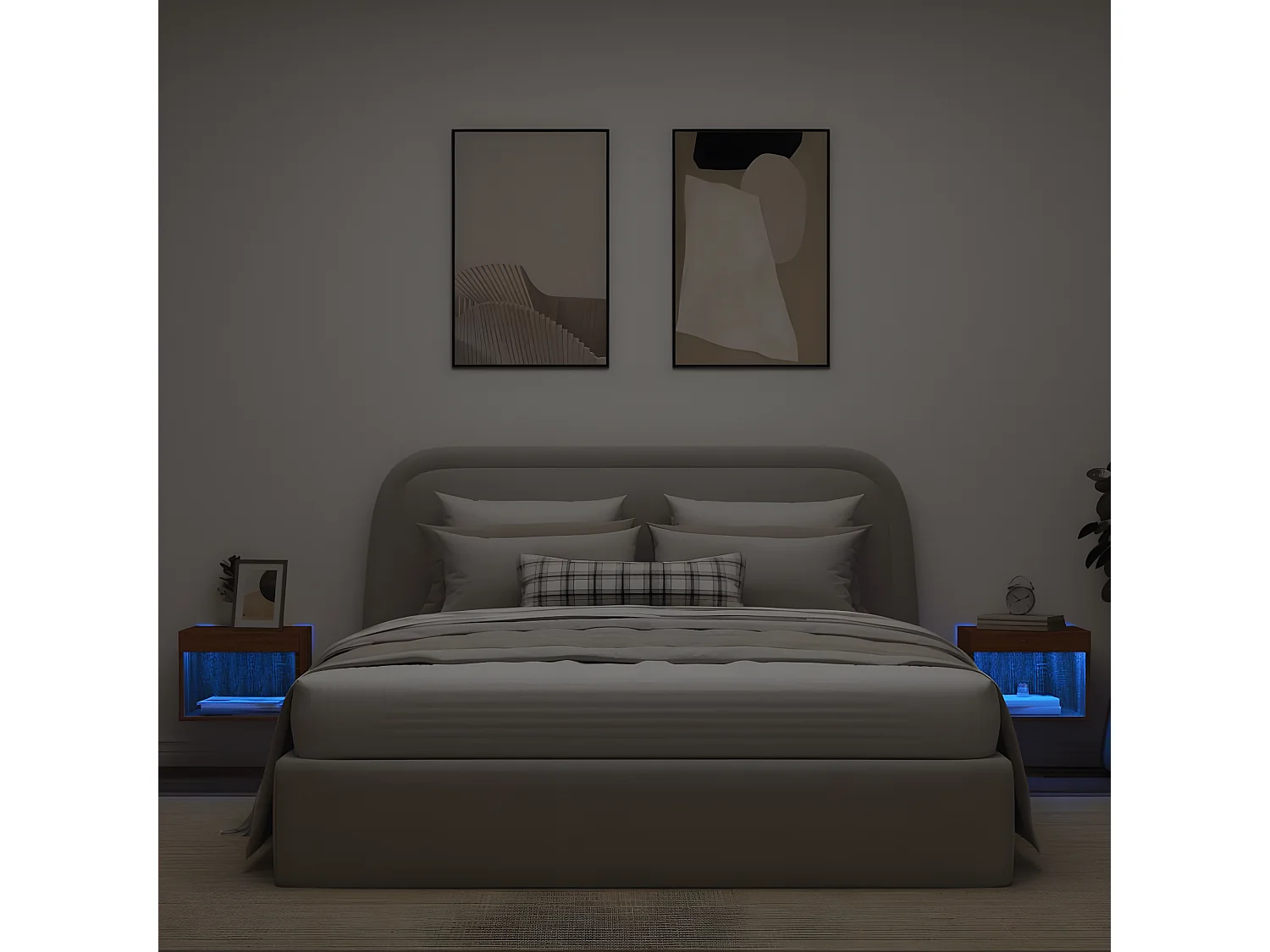 Lot de 2 Tables de chevet murales avec lumières LED chêne marron GHR56104