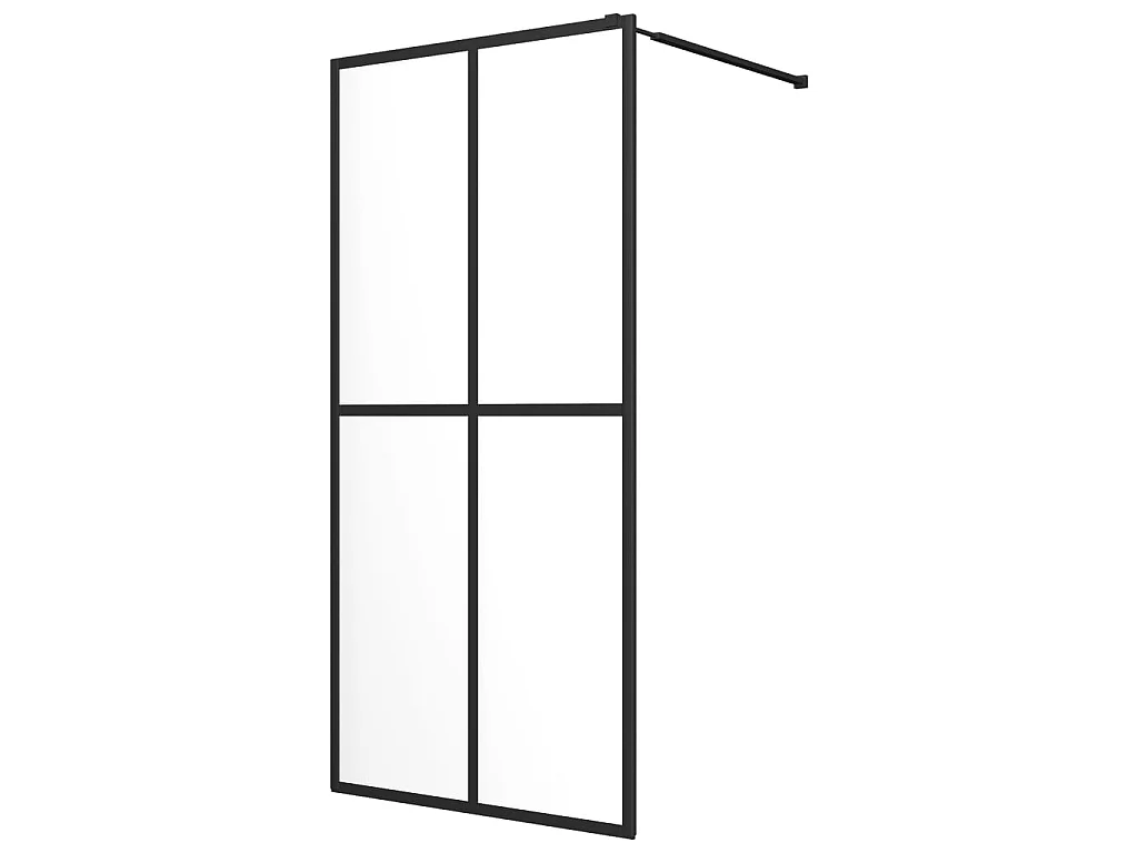 Mampara ducha con estante vidrio ESG y aluminio negro 118x190cm ES66234