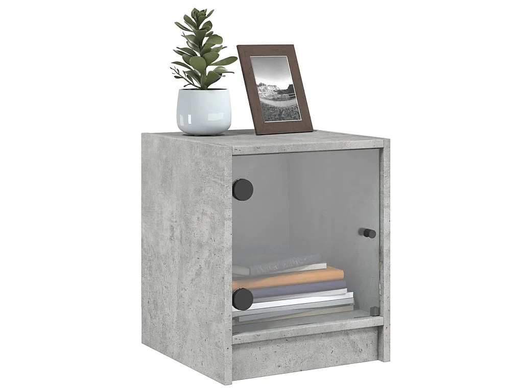Lot de 2 Tables de chevet et portes vitrées gris béton 35x37x42 cm GHR34496