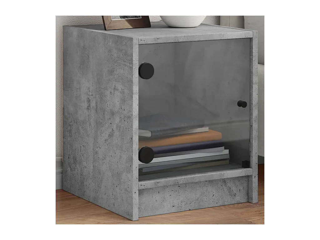 Lot de 2 Tables de chevet et portes vitrées gris béton 35x37x42 cm GHR34496