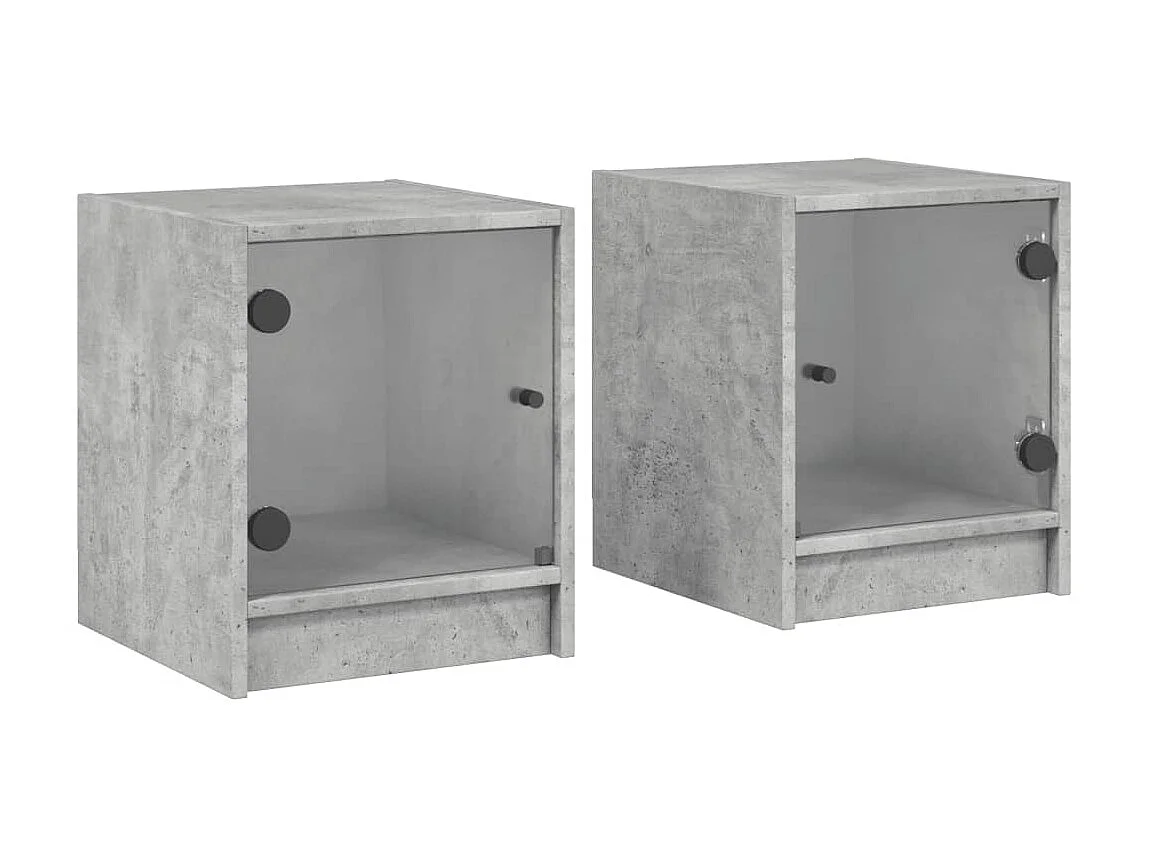 Lot de 2 Tables de chevet et portes vitrées gris béton 35x37x42 cm GHR34496