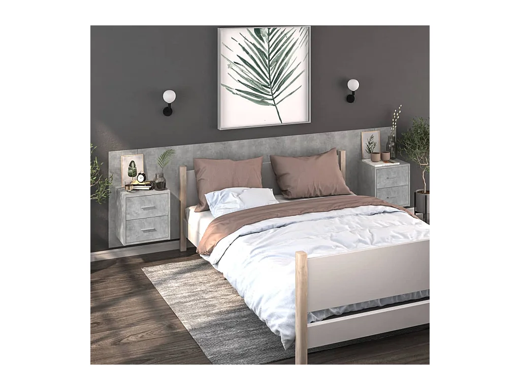 Lot de 2 Tables de chevet murales Gris béton GHR69366