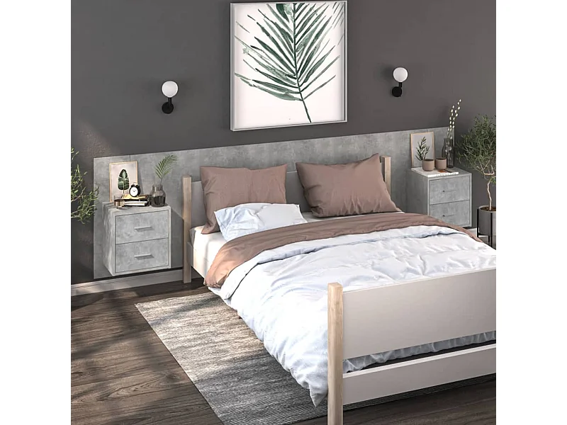 Lot de 2 Tables de chevet murales Gris béton GHR69366