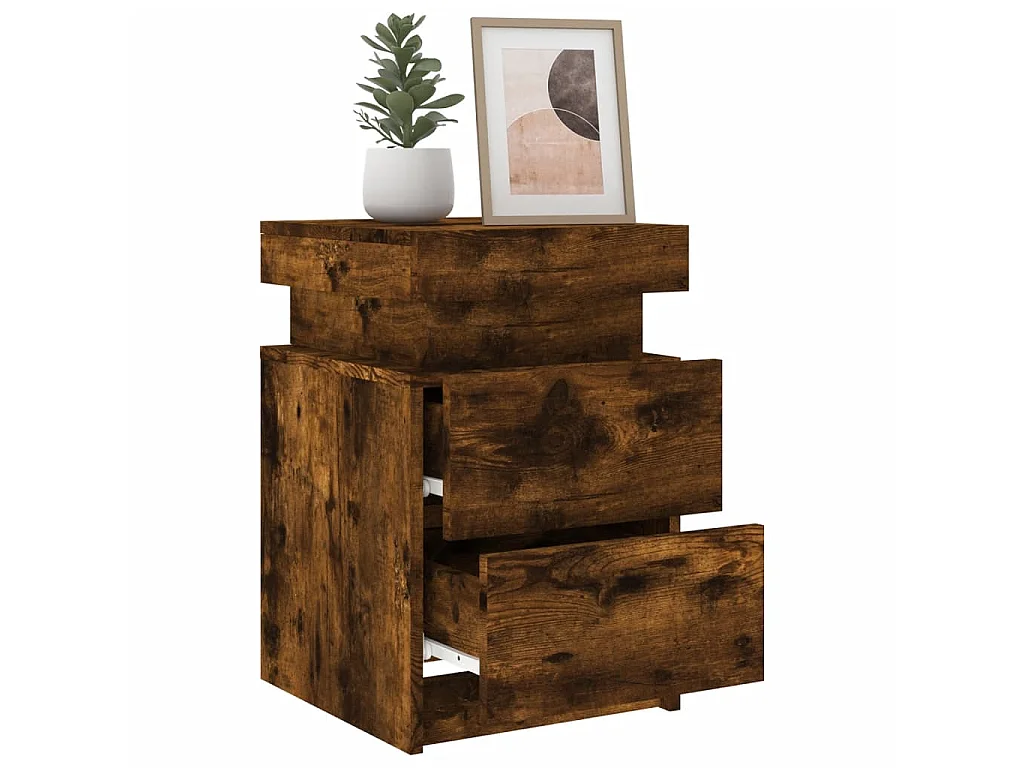 Lot de 2 Tables de chevet avec lumières LED chêne fumé 35x39x55 cm GHR69924